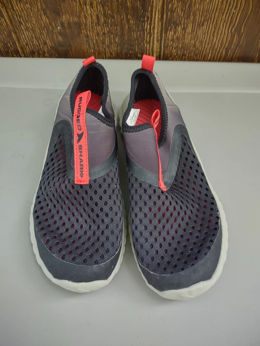 Rugged Shark Slip-On Water Shoes Charcoal Coral Accents Kids 3